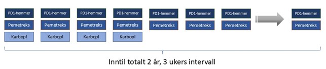 Figur 19 Kombinasjonsbehandling med immunterapi og kjemoterapi for adenokarsinom