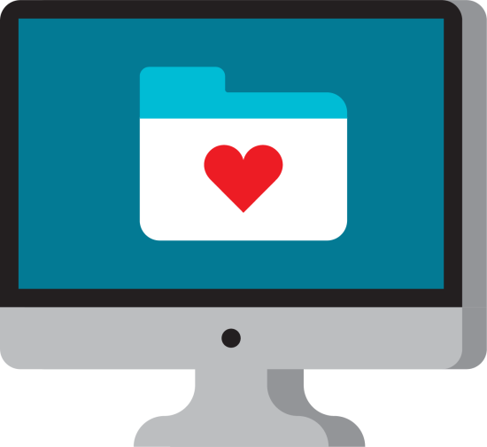 Illustrasjon av en pc-skjerm med hjerte i midten