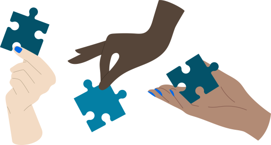 Hender som holder puslespillbiter.